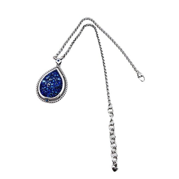 BRIGHTON CRYSTAL ROCKS BLUE DRUSY QUARTZ CRYST SLVR TEARDROP MESSAGE NECKLACE - Picture 3 of 7